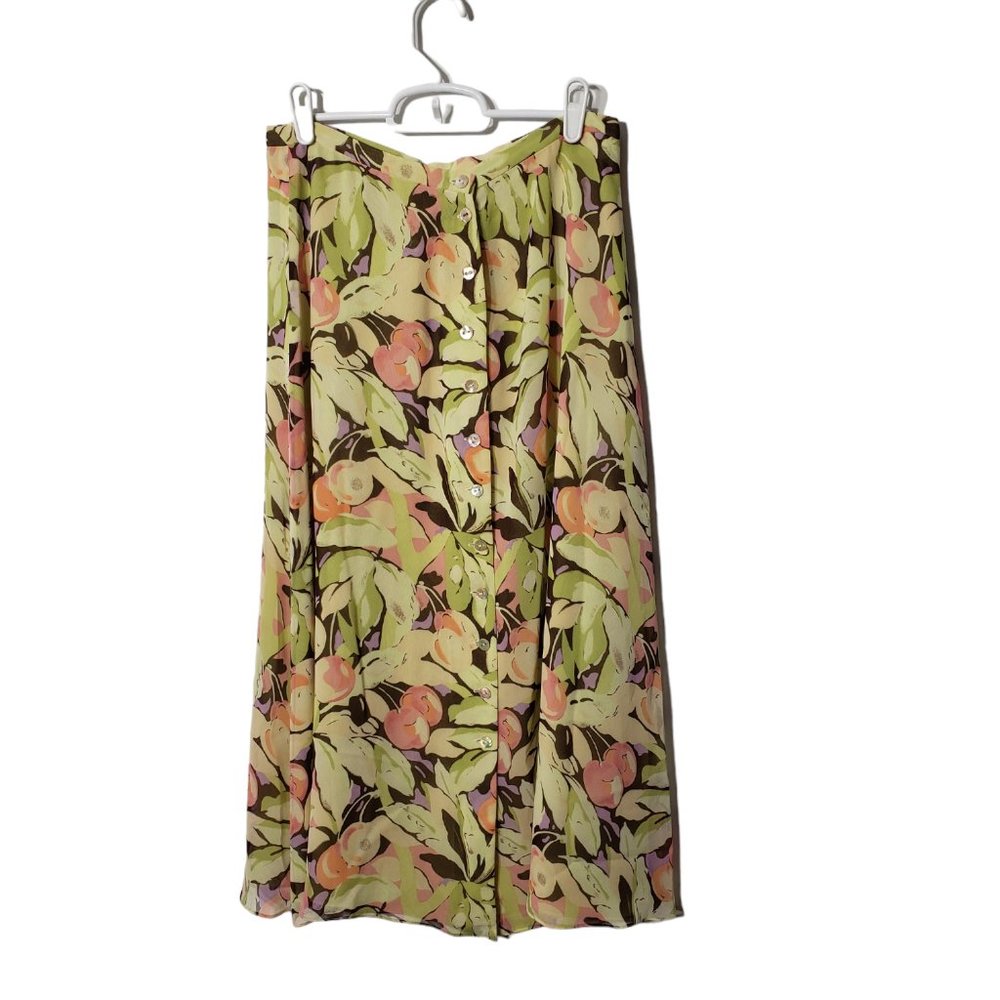 Vintage, maxi silk skirt. lined, button up, Dana Buchman, size petite 12